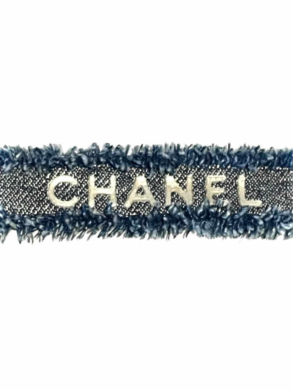 Authentic CHANEL Women Denim Wristband Leather Bangle With Hook - Worn Leather